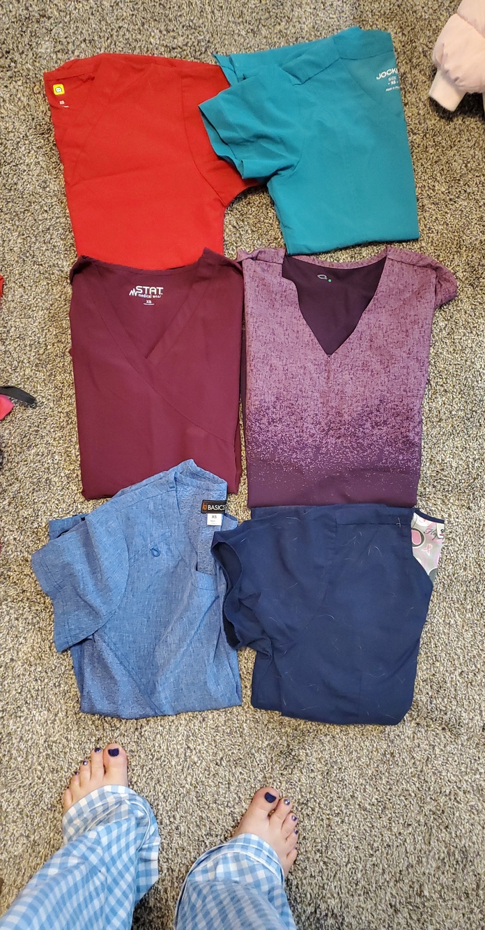 Mixed Women's Scrub Tops Bundle in Red, Teal, Burgundy, Purple, Blue, Navy